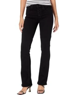 Paige High-Rise Manhattan Boot W/ Exposed Buttonfly In Black Shadow