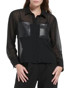 Calvin Klein Sheer Long Sleeve With PU Pockets