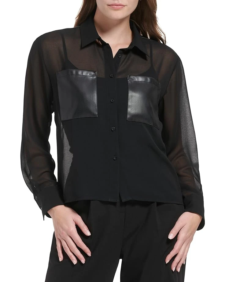 Calvin Klein Sheer Long Sleeve With PU Pockets 3 Calvin Klein Sheer Long Sleeve With PU Pockets